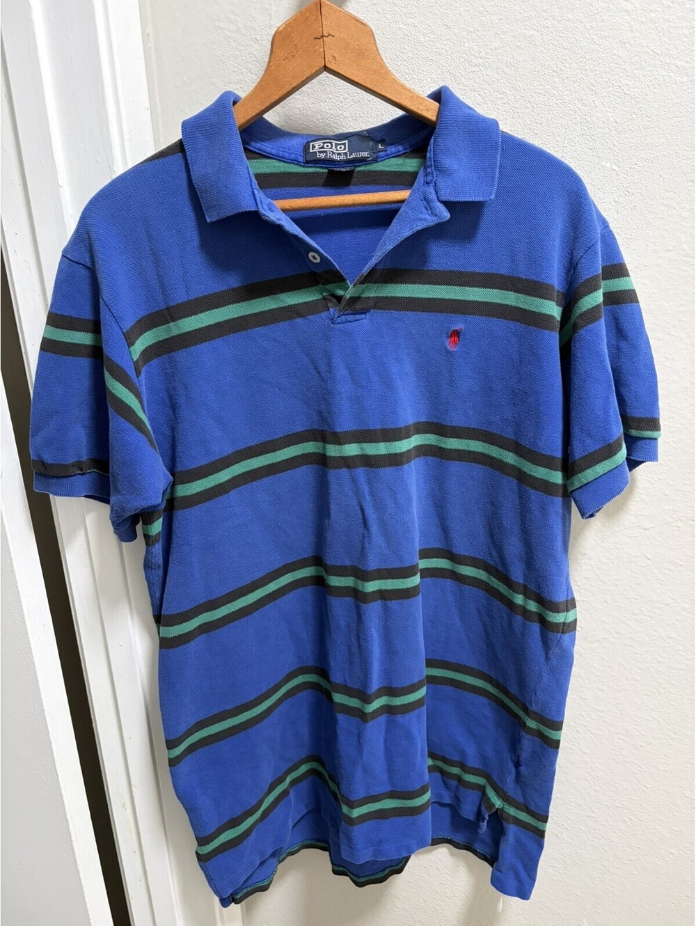VTG Polo Ralph Lauren Shirt Mens L Blue Green Striped